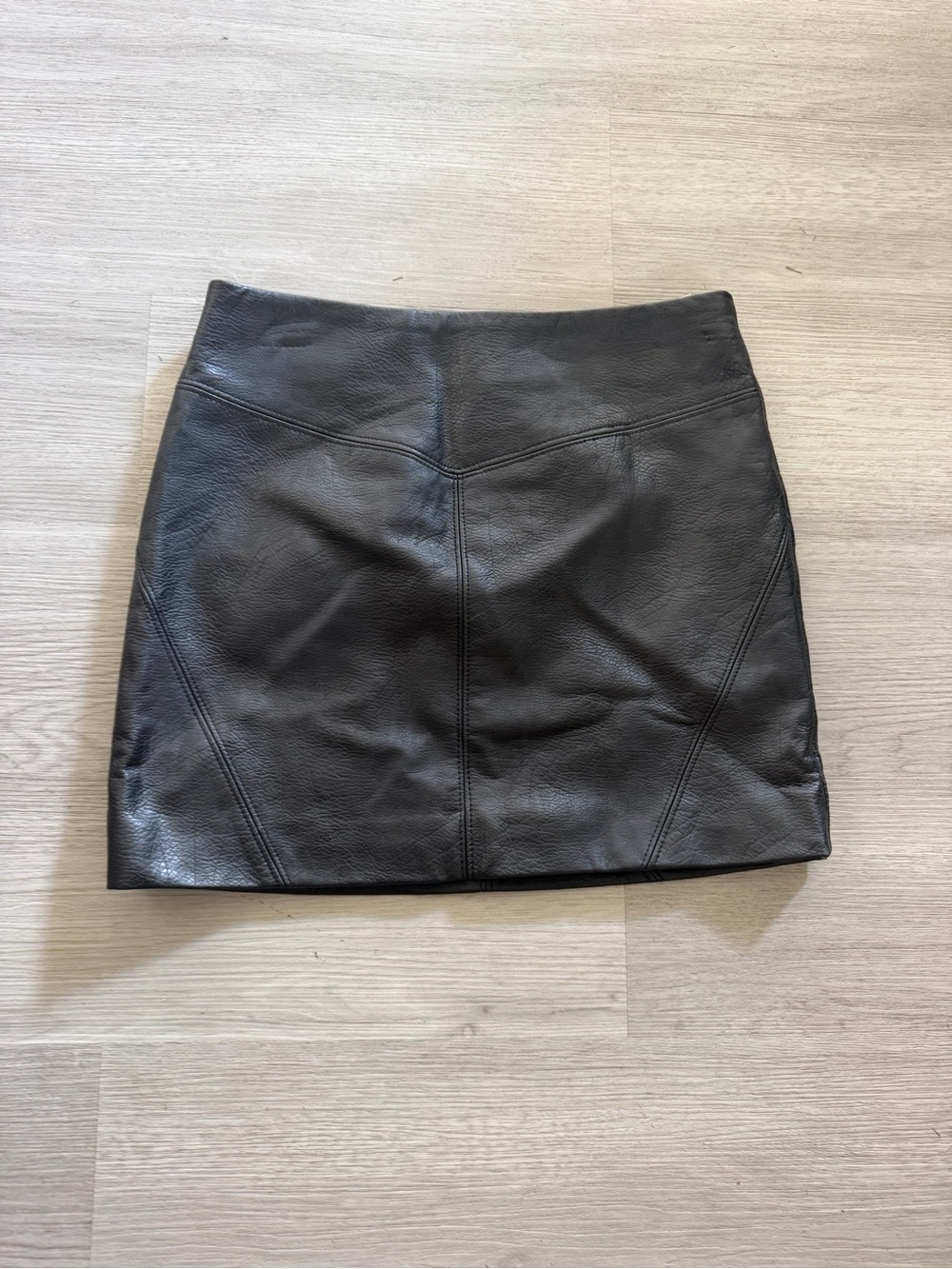H&M Black Leather Mini Skirt with Panel Stitching